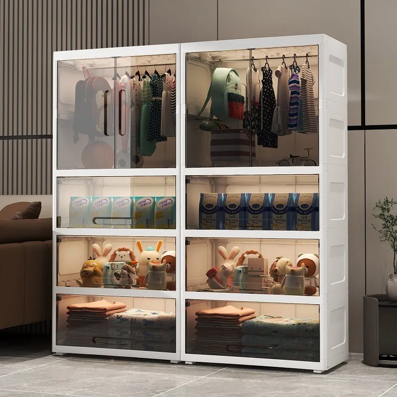 

Double Door Storage Cabinet Baby Toys Clothing Organizing Cabinet Plastic Transparent Locker Children Simple Wardrobe