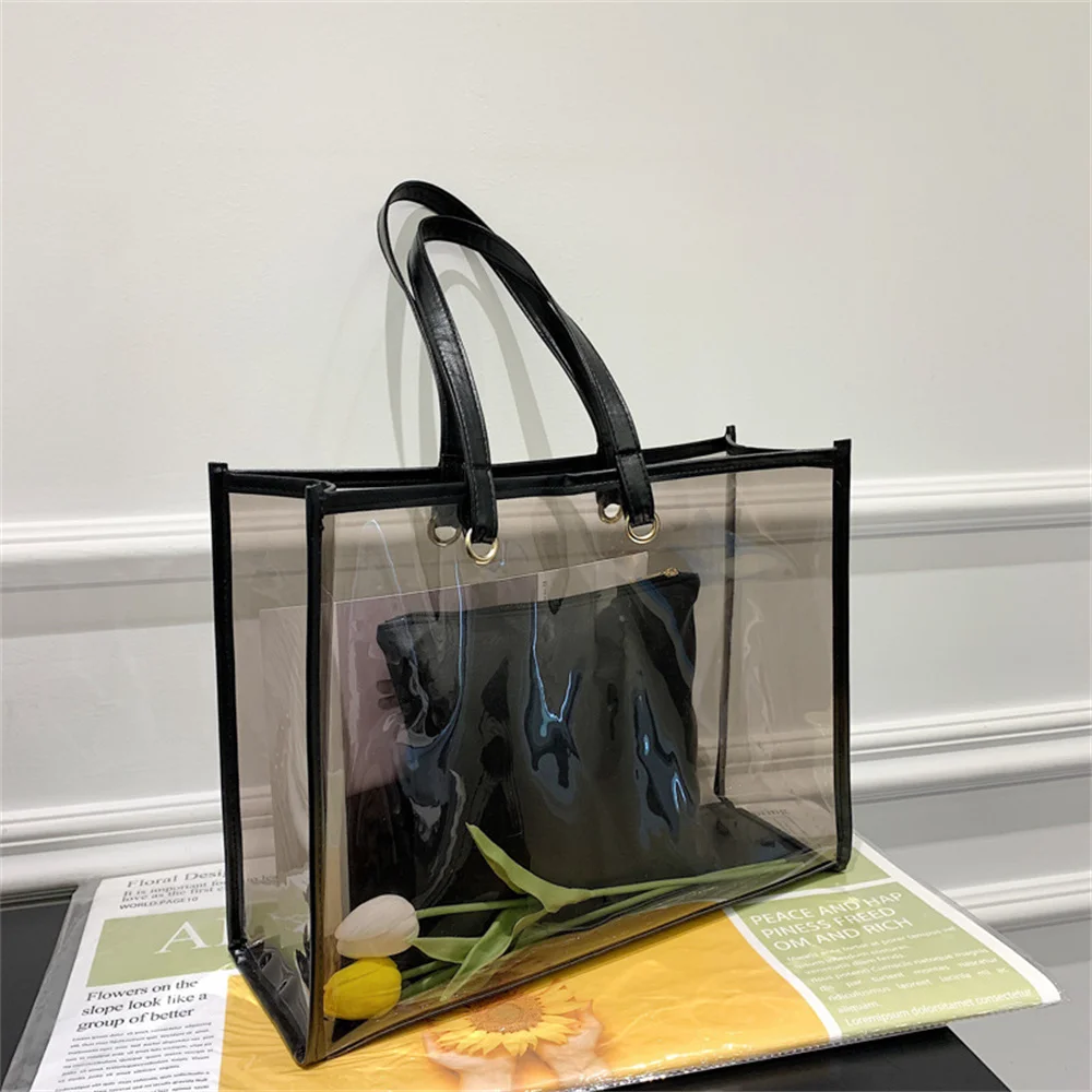 

Простая прозрачная сумка через плечо Ins, вместительная пляжная сумка-желе, модная сумка для матери и сына, матовая прозрачная сумка через пл...