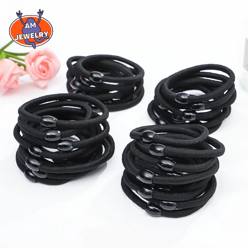 

50pieces/set Hair Ties Thick Base Rope Black Simple Rubber Band High Stretch Hair Band Black Bean Hair Rope Hair Accessory