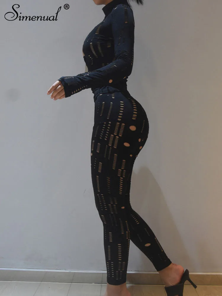 Simenual однотонный весенний женский комплект 2 шт. с вырезами и длинными рукавами