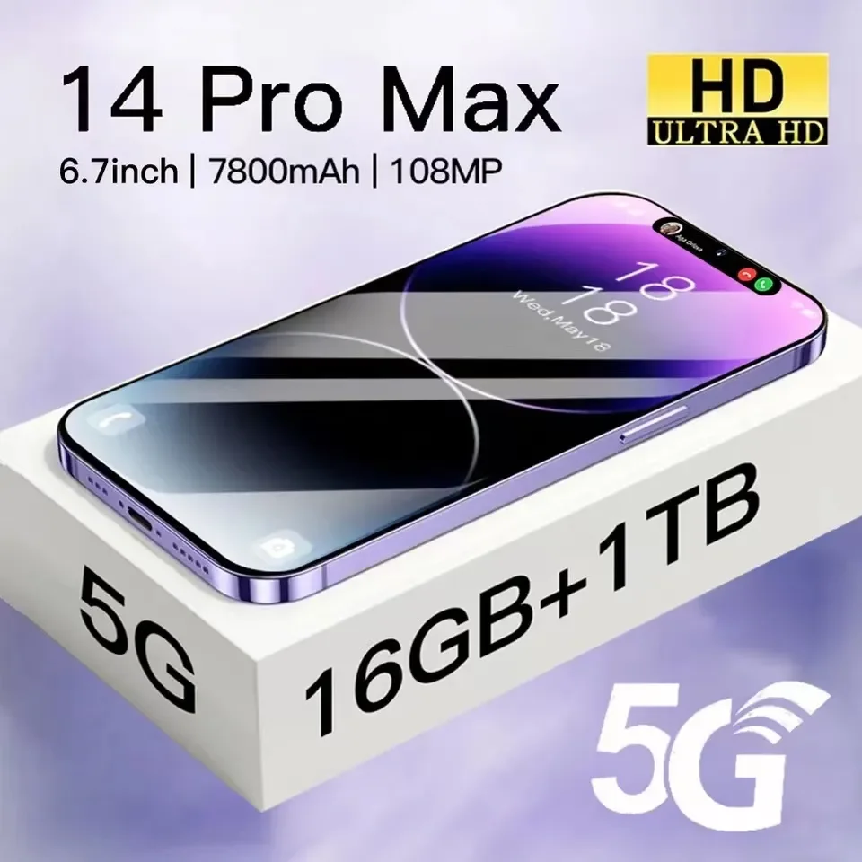 

i14 Pro Max Smartphone 6.7 Inch HD 16+1TB Full Screen Global Version Unlocked 2023 Brand New Phone 5G Mobile Phones Face Unlock