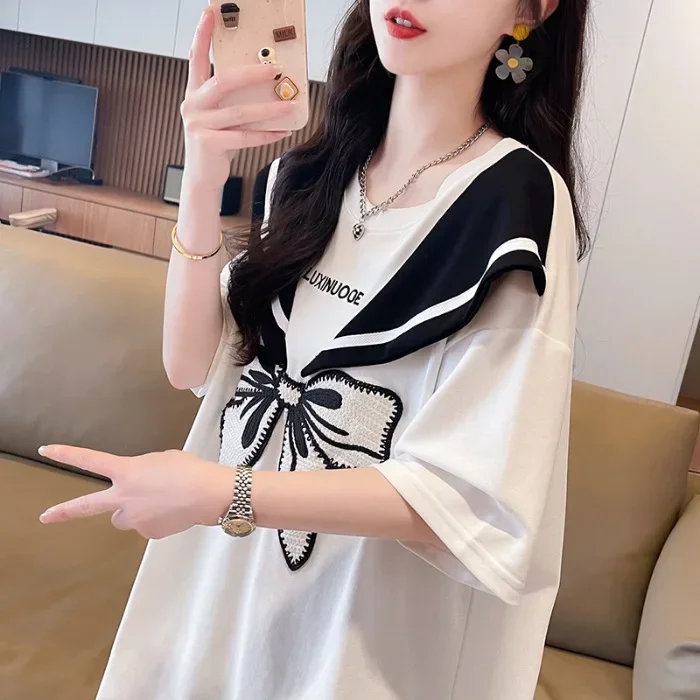 Новинка 2024 летняя футболка с короткими рукавами из чистого хлопка женская