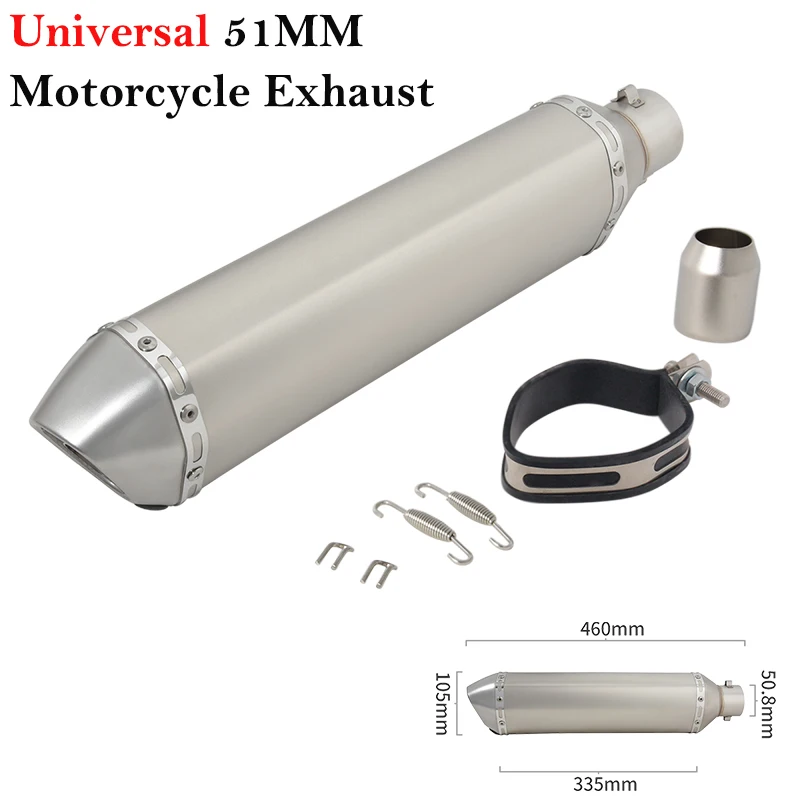 

460MM Universal Motorcycle Exhaust Escape 51mm Pipe Muffler with Removable DB Killer Sticker For MT03 Ninja400 R3 R6 Z1000 NC750
