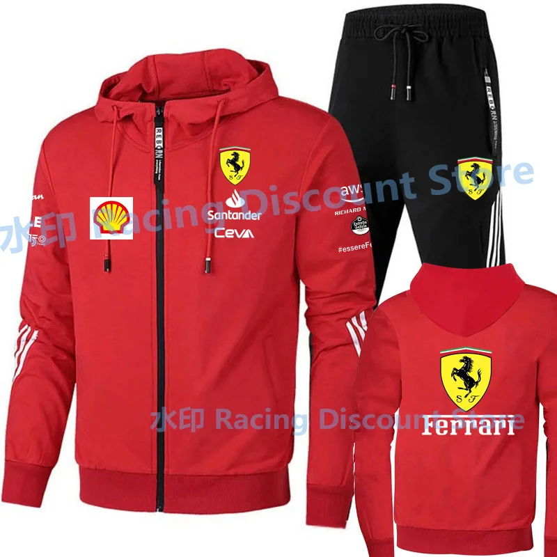 

Демисезонная толстовка с капюшоном на молнии для команды Ferrari Формула 1 2022, спортивный костюм, женские/мужские комплекты, одежда + брюки, одеж...