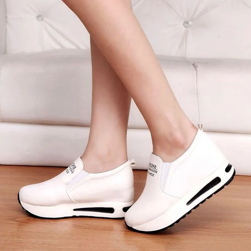 

White Platform Shoes Hidden Heel Sneakers for Women 2022 New Casual Height Increasing Wedges Footwear Ladies Luxury Tennis Black