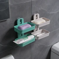 double layer drain soap box free punching wall mounted bathroom supplies household shelves suction cup bathroom toilet soap rack