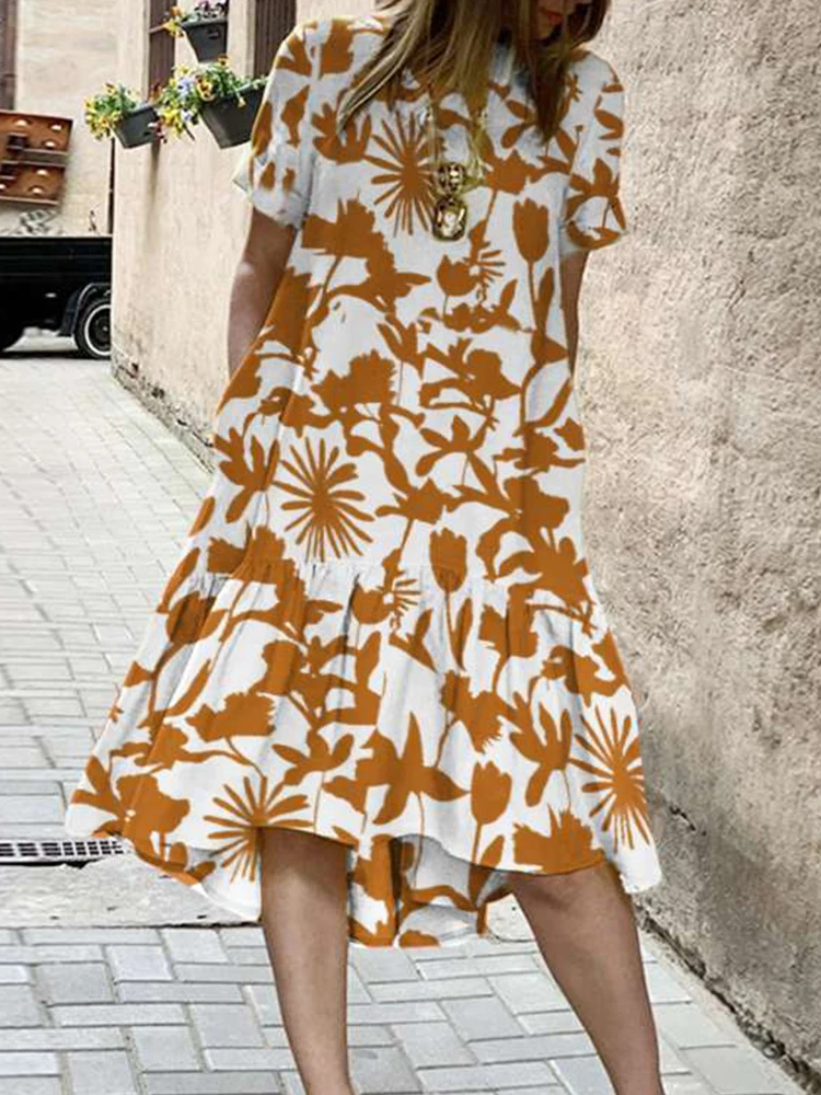 

Женское платье-миди с V-образным вырезом и коротким рукавом