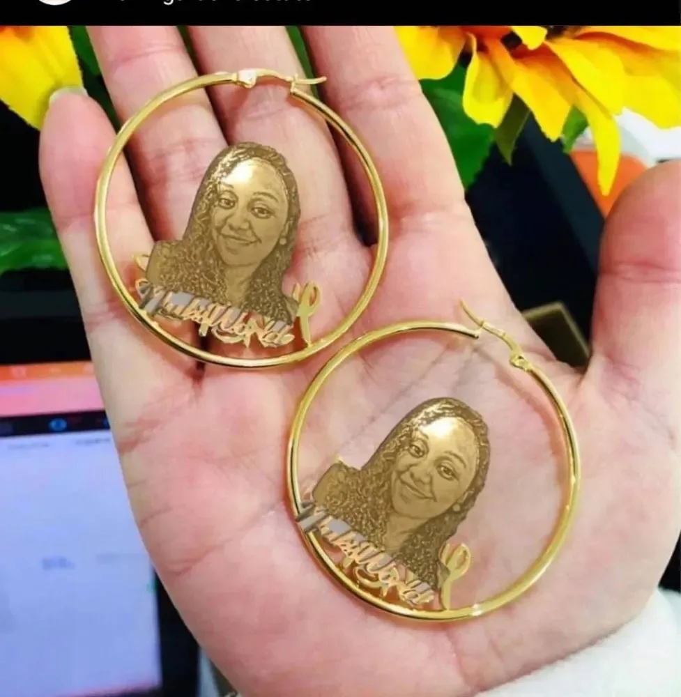 Пользовательские фото Имя Серьги Золотая Гравировка мультфильм картина