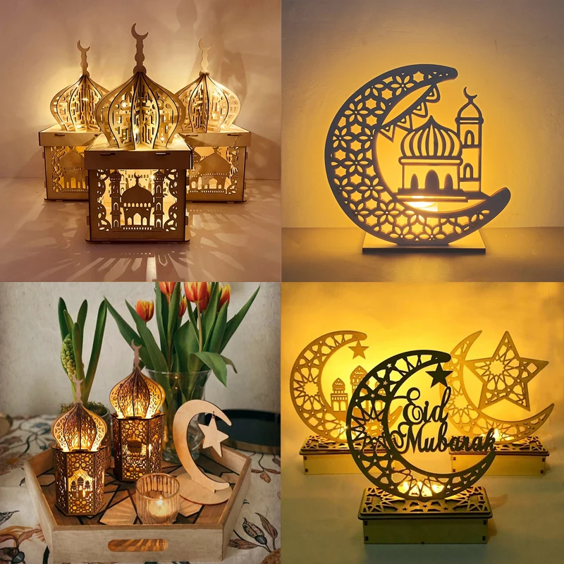 

Eid Al Fitr Wooden Moon Wood Eid Mubark Desk Decor for Eid Mubark Decorations for Home Ramadan Night Light Table Lamp Ornament