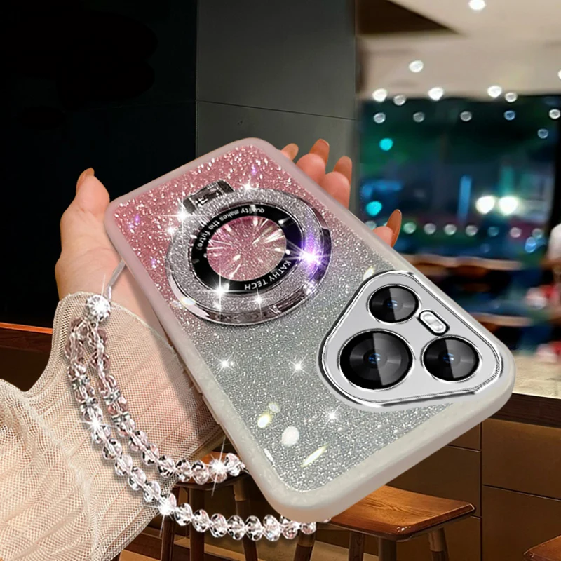 Glitter Crystal Bracelet for Magsafe Phone Holder Case For Infinix Smart 8 Smart8 9 Hot 40 40i 20C 20 Pro Plus HD Bracket Cover