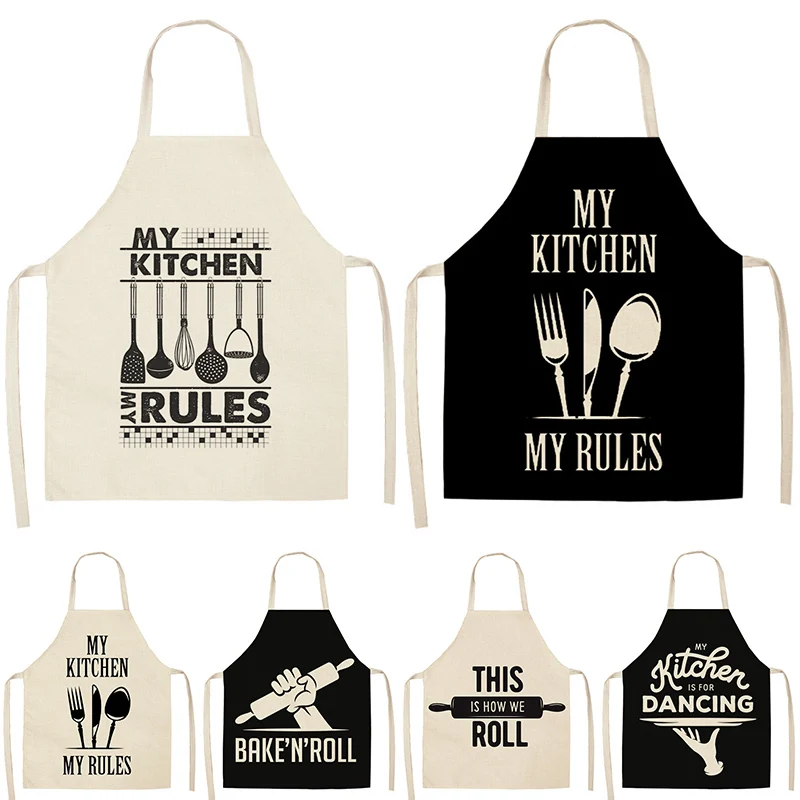 

Letter Alphabet Kitchen Aprons for Women Cotton Linen Bibs Household Cleaning Pinafore Home Cooking Apron Man Kid Aprons Tablier