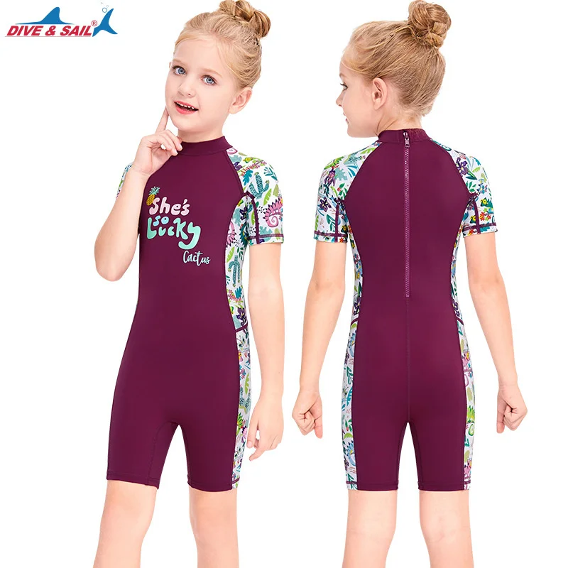 

Hildrenscreen Surfing Swimsuit Girl Water Sports Short Sleeve Upf 50+ Grandchildren Protection Bathing Suit Rashguard Beach Wear