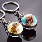 Брелок для ключей с изображением милых животных, двухсторонний стеклянный шарик, брелок с подвеской в виде собаки, французского бульдога, лабрадора