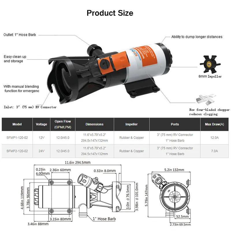Сифонная помпа SEAFLO серии 02, 45 л/мин, для туалета, водонагревателя, яхты, автомобиля на 12В/24В.