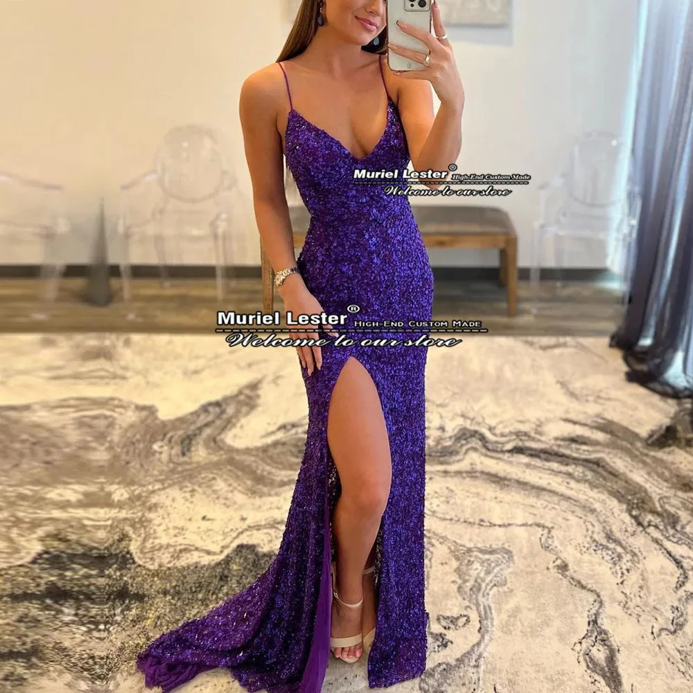 

Блестящее платье-Русалка для выпускного вечера, блестящие африканские женские вечерние платья на тонких бретельках, черные платья с высоки...