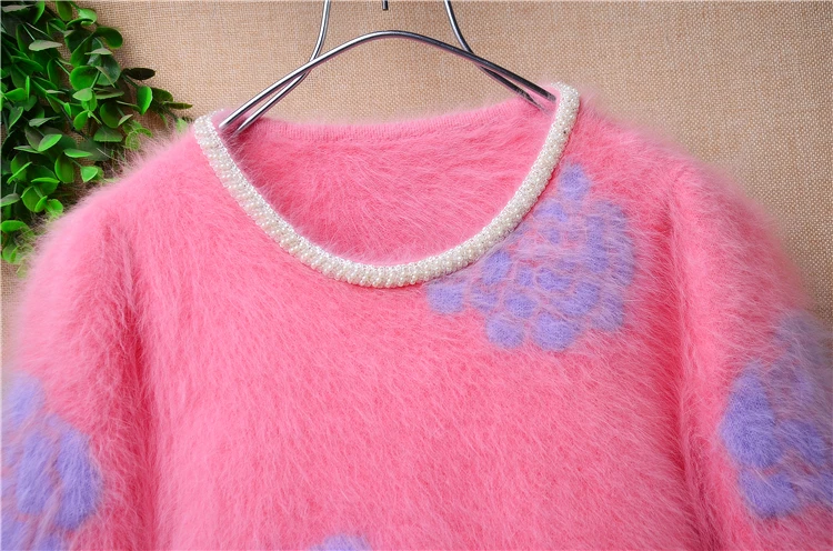 Женская весенне-зимняя одежда розовые цветочные норковые кашемировые вязаные