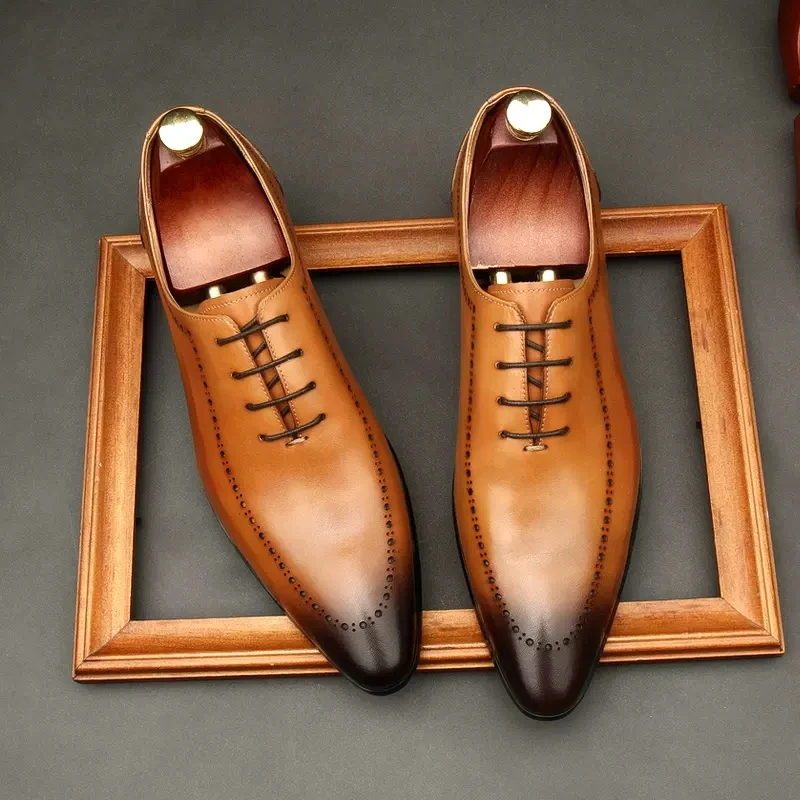 2022 Fashion Man Formal Dress Wedding Shoes Genuine Leather Oxford For Men Black Brown Lace Up Men Business Office Welted Flats