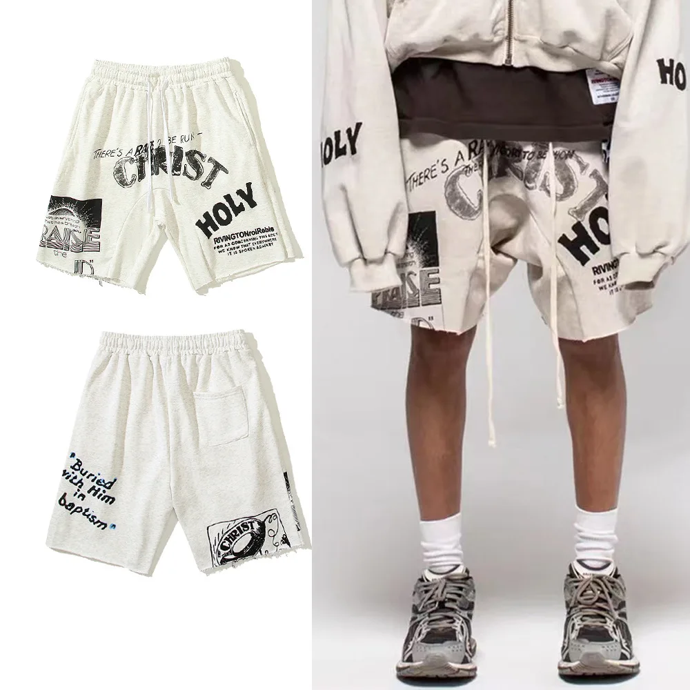 2023 Kanye West summer tide five pants loose casual printed shorts men beach pants women