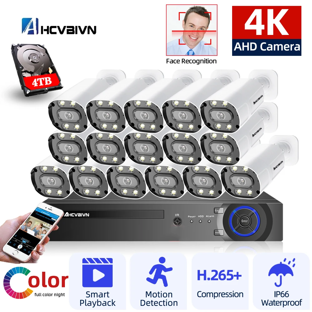 

Система видеонаблюдения, 8 Мп, 16 каналов, AHD, DVR, IP66