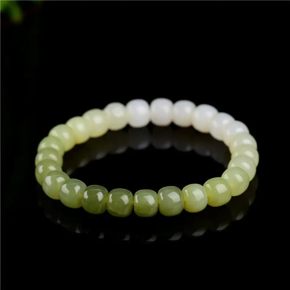 

Natural Hetian Jade Yellow Mouth Gradient Jade Old Beads Single Ring Bracelet Women's Fashion Joker Bracelet