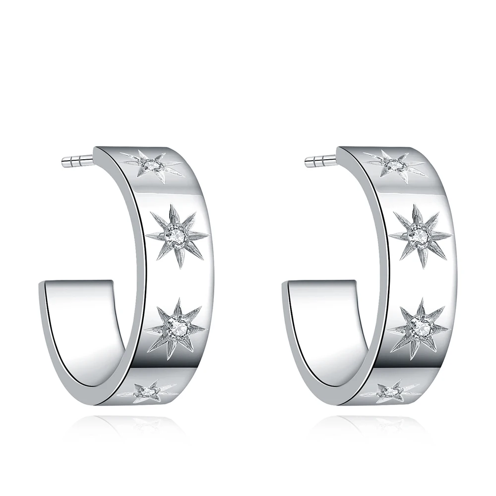 

18k Gold platting C shape With Zircon Crystal Hoop Earring