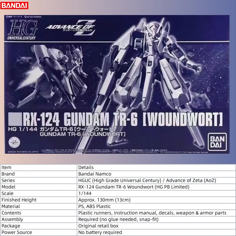 Фото В НАЛИЧИИ: Набор для сборки модели Bandai HG 1/144 RX-124 Gundam TR-6 Woundwort, фигурка Advance of Zeta в оригинальной коробке. №2