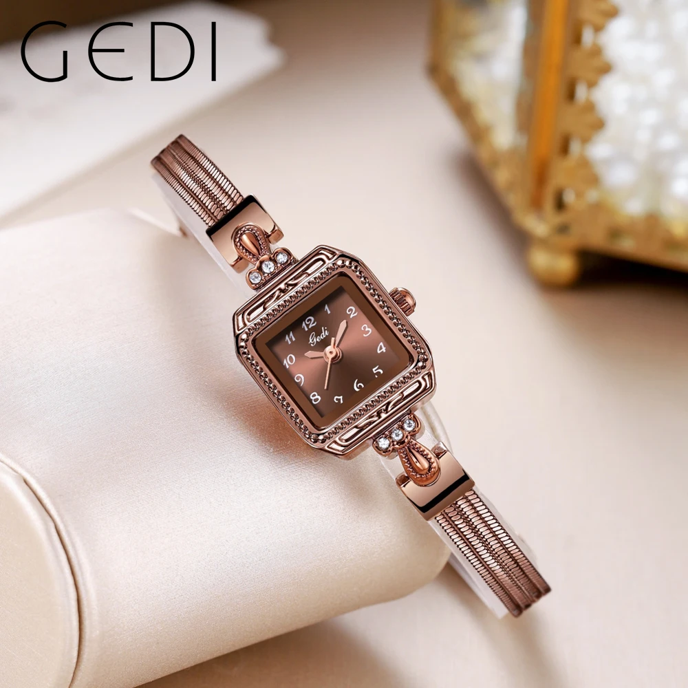Модный Gedi лучший бренд роскошный ультратонкий золотой квадратный кварцевый