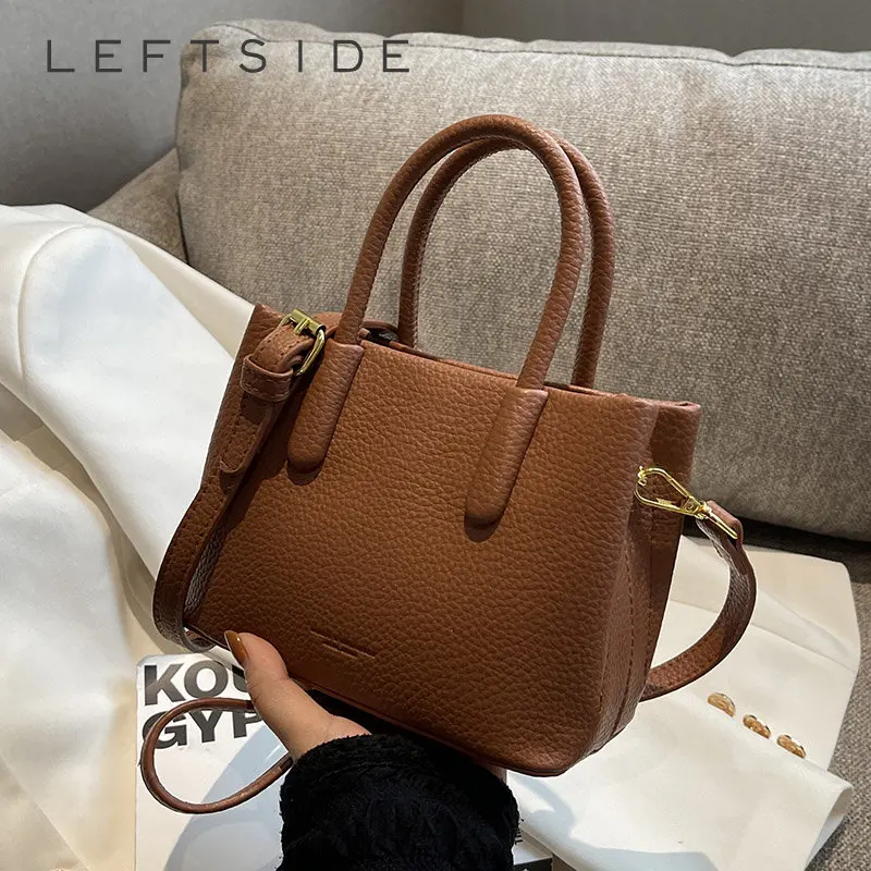 

LEFTSIDE Vintage Crossbody Bags for Women 2022 Winter Trend Leather Handbag Female Small Tote Bag with Short Handle