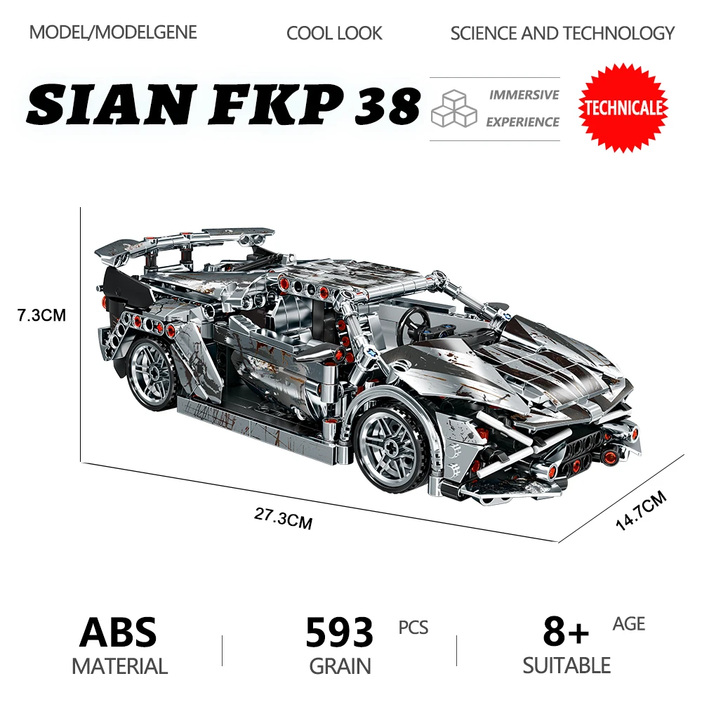 

SIAN FKP 38 MOC технический Супер гоночный автомобиль, модель спортивных автомобилей, строительные блоки, DIY строительные детали, детские подарки ...