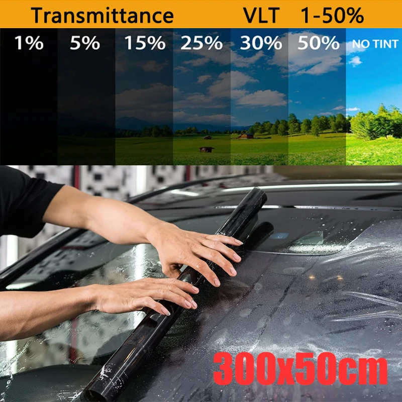 300cmx50cm 1/5/15/25/35/50 Percent VLT Window Tint Film Glass Sticker Sun Shade Film for Car UV Protector Foils Sticker Films