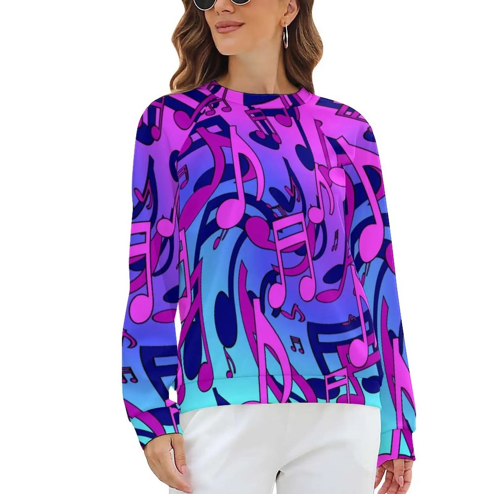 

Красивые Музыкальные повседневные толстовки, Осенние розовые, фиолетовые, синие женские толстовки оверсайз с длинным рукавом, уличная одеж...