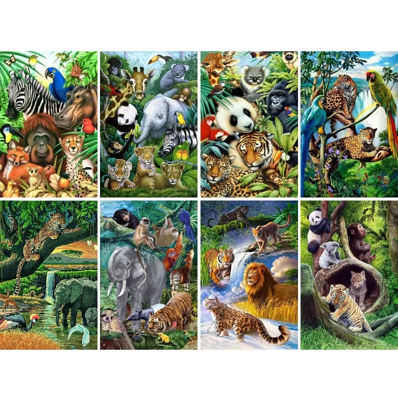 Jungle Animal Paradise DIY 5D Diamond Painting Full Square/Round Diamond Cross Stitch Forest Wildlife Mosaic Room Decor