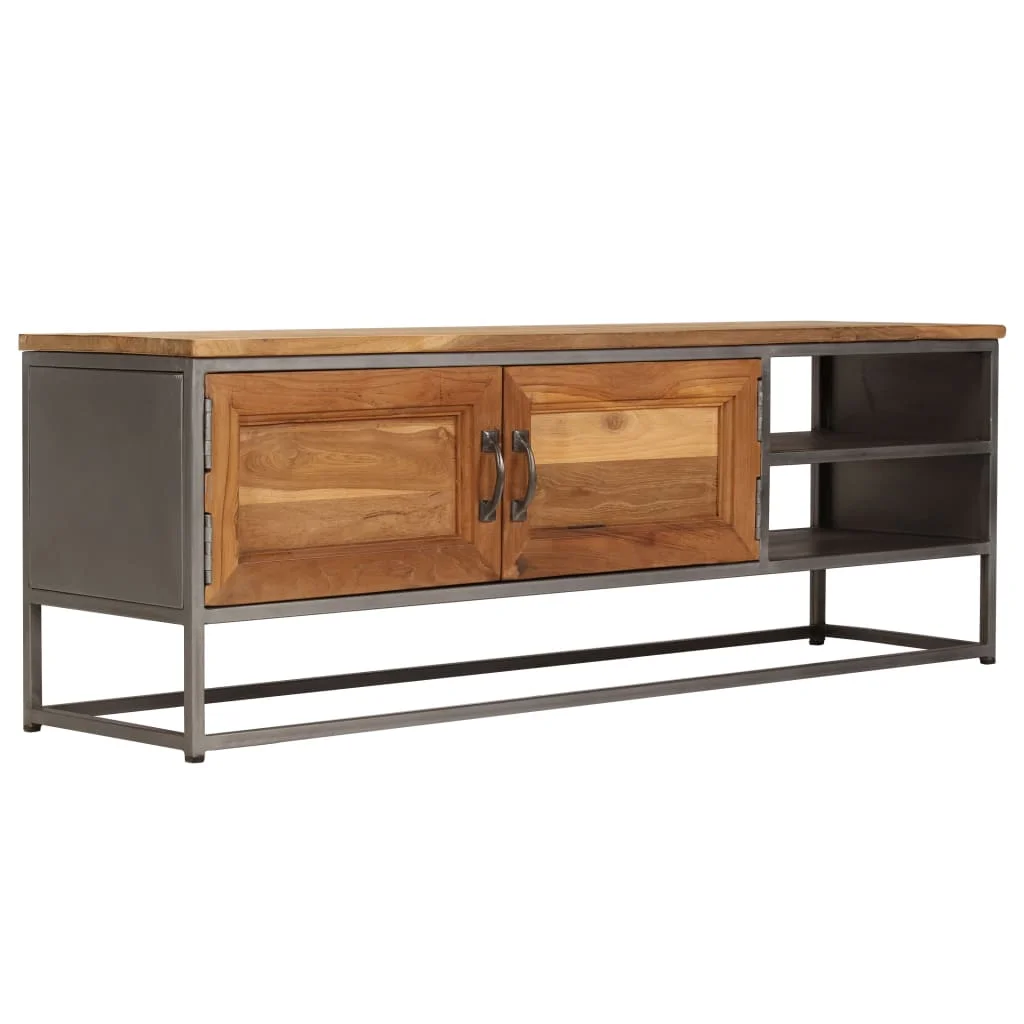 

TV Media Console Television Entertainment Stands Cabinet Table ShelfRecycled Teak and Steel 47.2"x11.8"x15.7"