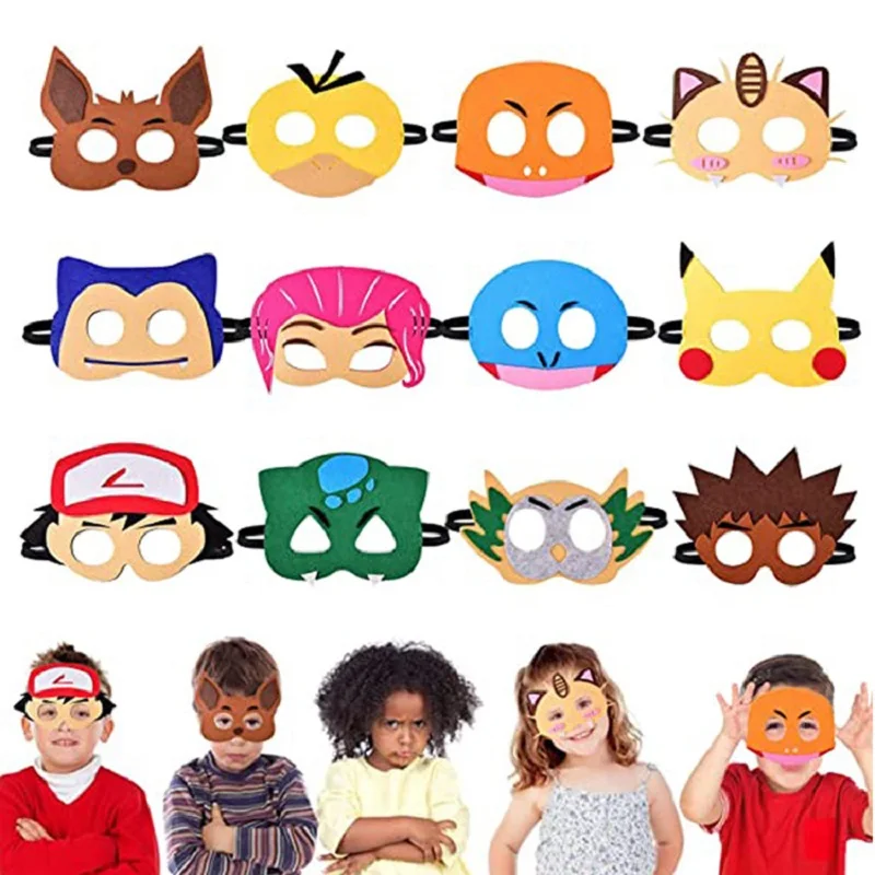 

12 шт. Пикачу Покемон го Хэллоуин фетровые маски для детей косплей вечевечерние НКА маска украшения аксессуары для детей Рождественский под...