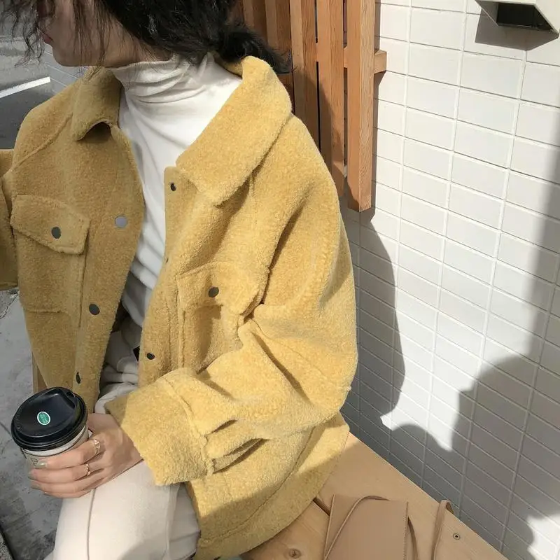 Women Winter Solid Overcoat Early Spring Loose Coat Female New Plush Coat Shirt Jacket Korean Fashion Warmth Ladies Clothings