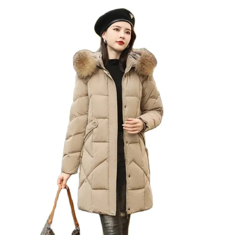 Fashion New Arrive Winter Jackets Hooded Fur Collar Mid-Length Women Parkas Long Sleeve Thick Warm Korean Solid Outerwear Female