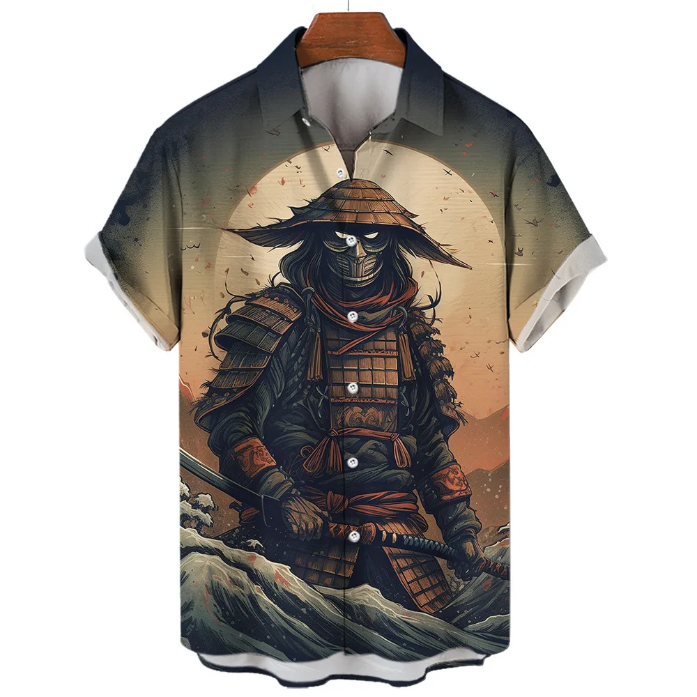 

Men's Summer Shirts Japan Warrior 3d Print Male Shirts Casual Man Oversized Single-Breasted Clothing Everyday Short Sleeve Tops