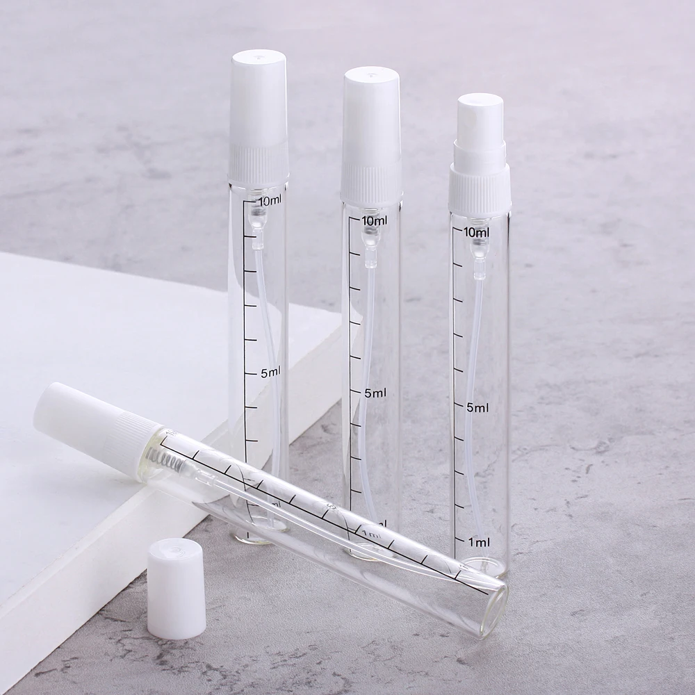 

100 PCS/Lot 10ML Sample Bottle With Calibration Empty Perfume Bottle White Spray Atomizer Portable Travel