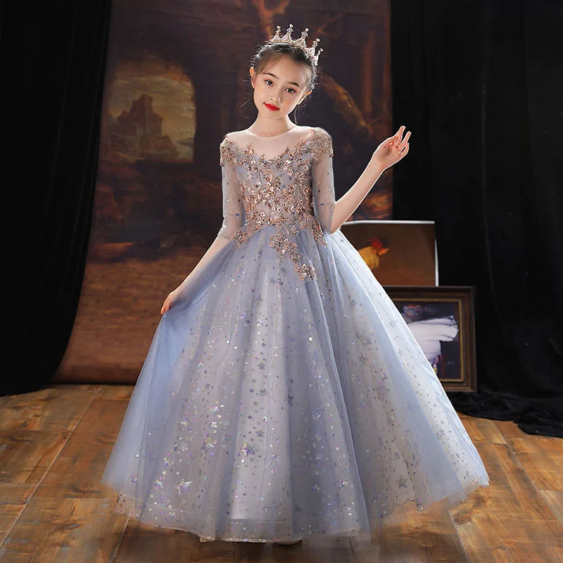 Young girls children little princess skirt high-end girls piano performance dress foreign style pompous yarn small host evening
