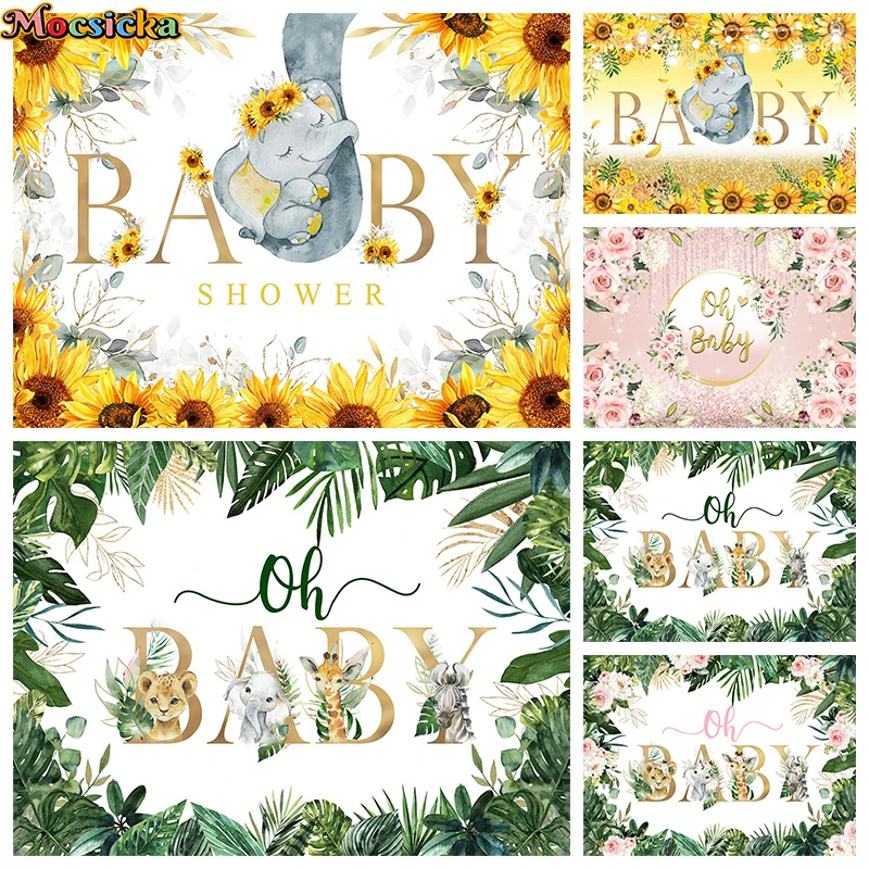 

Mocsicka фон для детской фотосъемки с изображением подсолнуха розы зеленых листьев слона реквизит фон для студийной фотобудки