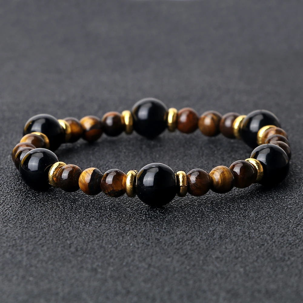 

Classical Men Beaded Bracelets Natural Black Onyx With Tiger eye Stone Beads Energy Balance Bracelets Charm Women Yoga Jewelry