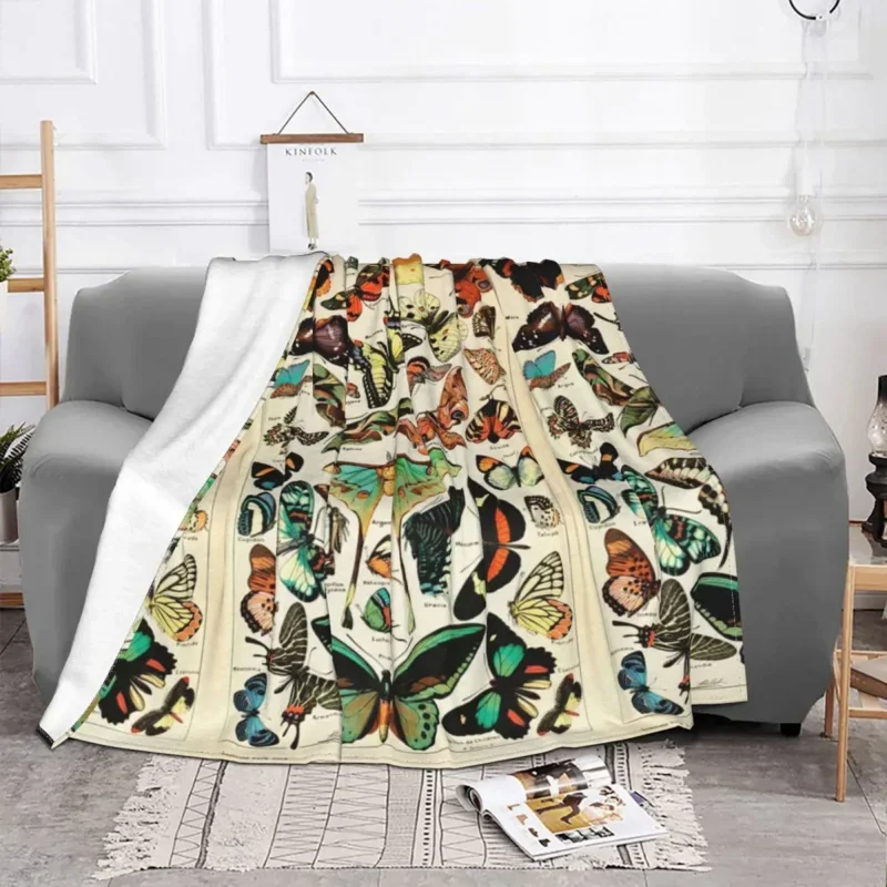 

Vintage French Butterflies Blanket Flannel Winter Colorful Cute Lightweight Throw Blankets For Travel Bedding Throws