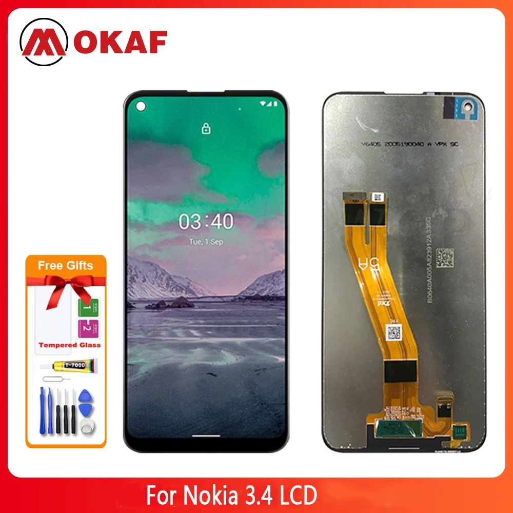 

OKANFU New Original For Nokia 3.4 LCD Display Touch Screen Digitizer Assembly With Frame For Nokia 3.4 Display Replacement Repai
