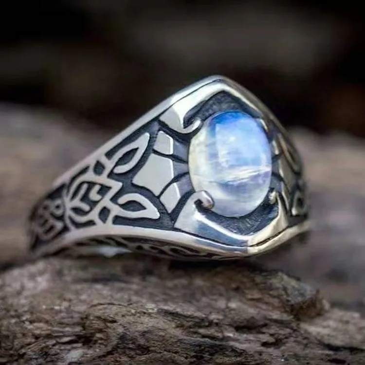 

Classic Oval Opal Healing Crystal Rings For Men Boho Antique Silver Color Moonstone Ring Fine Jewelry Male
