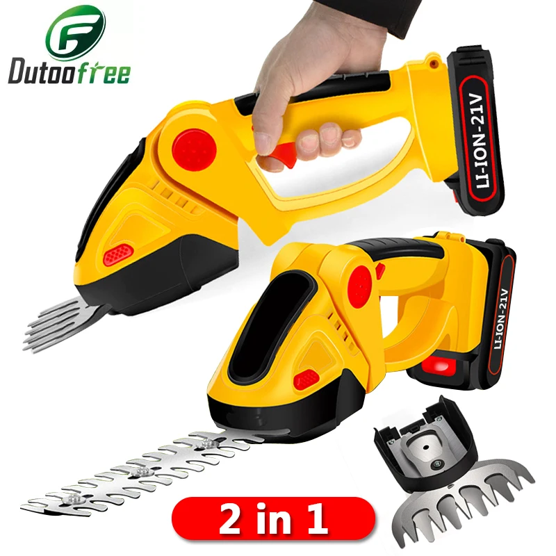 21V Wireless Rechargeable Lawn Mower Machine Household Pruning Shear Mower 2 In 1 Cordless Electric Hedge Trimmer Garden Tools