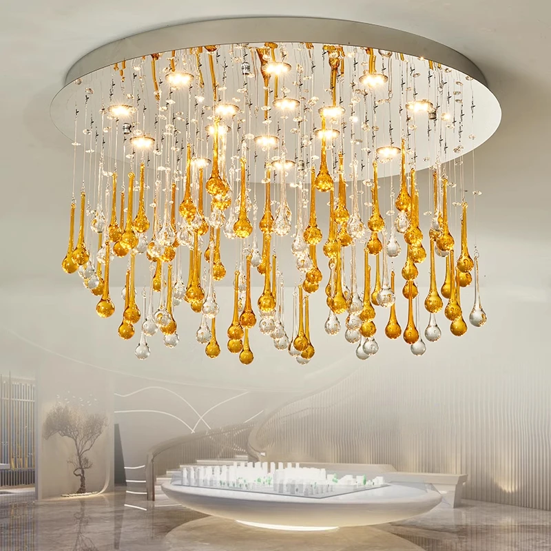 

Luxurious crystal living room chandelier Villa hotel lobby luxurious decoration chandelier creative glass drops island lighting