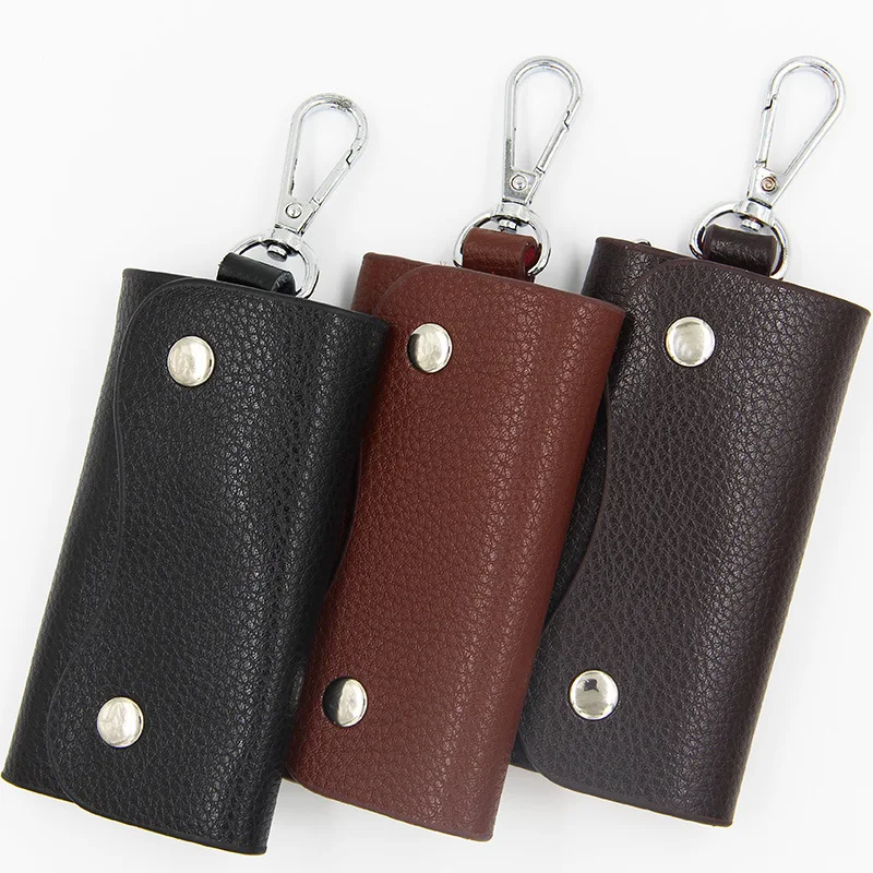 New Fashion Lychee Pattern Key Bag Cylindrical Household PU Key Bag Promotional Small Gifts Custom