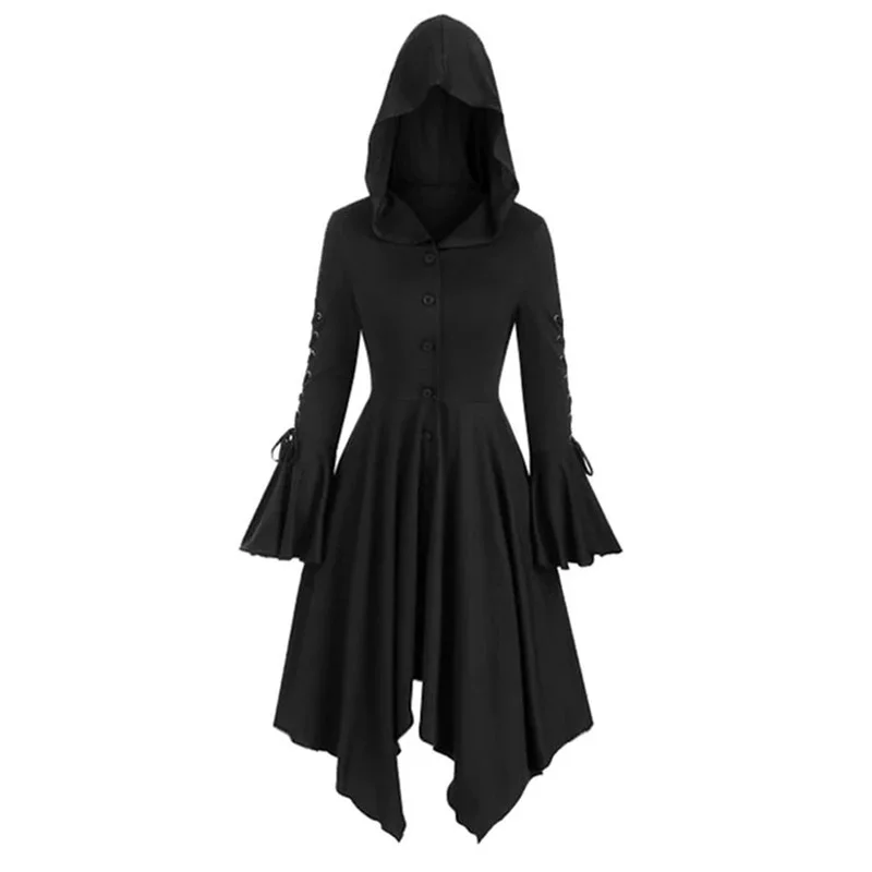 Black Asymmetrical Women Dresses Summer New Design Hooded Flare Sleeved Slim Fashion Streetwear Female Outwear Coats Tops