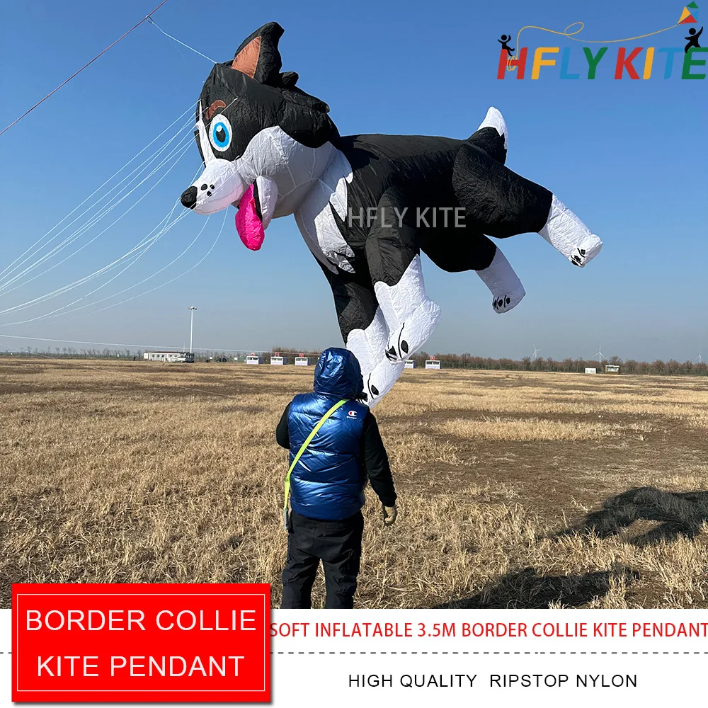 Фото Новый дизайн HFLY: большой воздушный змей-собака бордер-колли 3,5 м, высококачественный нейлон 40D, с милым животным-подвесом для взрослых №3