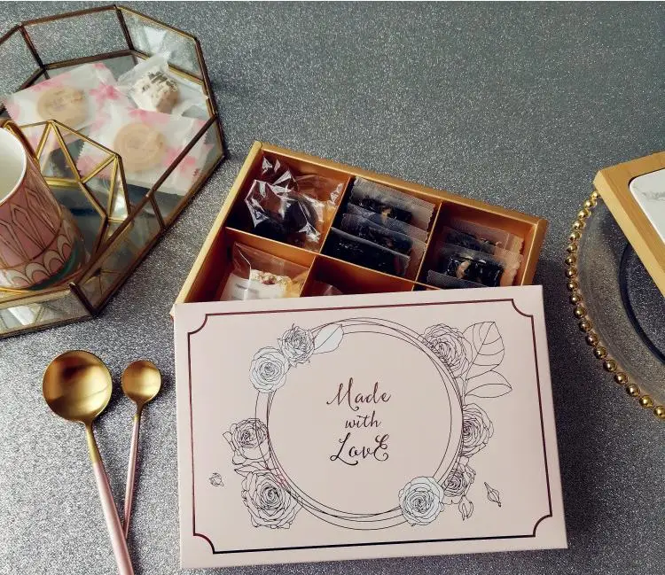 

22.2x15x5cm Bronzing flower Paper Boxes 50G 80G Mooncake Egg Puff Gift Packaging Supplies Macaroon boxes 100pcs SN2276